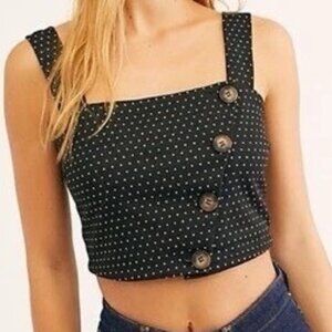 Free People “This Is Love” Black White Polka Dot Button Crop Top XS